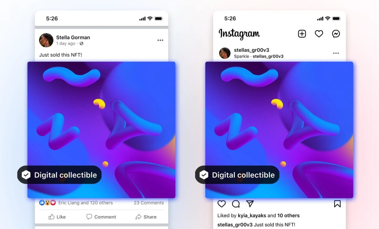 فیسبوک و اینستاگرام هم‌اکنون از NFT ها پشتیبانی می‌کنند